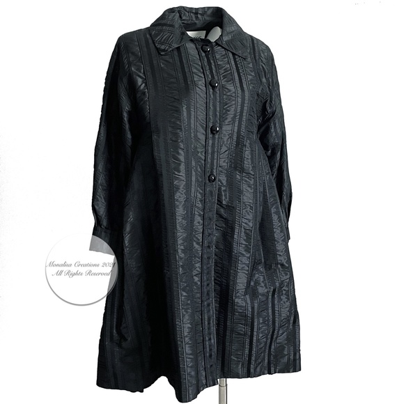 Galanos Swing Coat Black Striped Satin Evening Wear Vintage Formal Rare - Picture 3 of 9